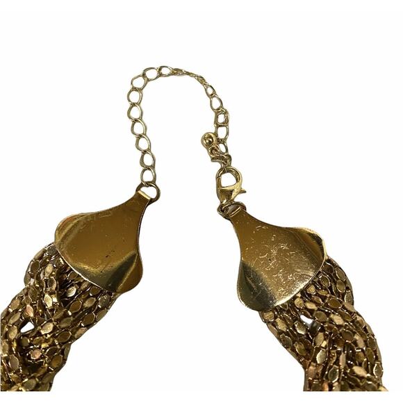 Gold Tone Mesh Style Chain Braided Chunky Statement Necklace 23 Inches Pre Owned - Picture 3 of 5